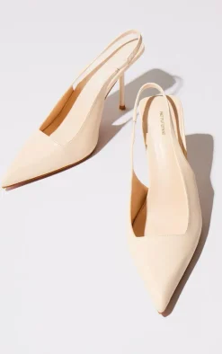 Cream Pu Point Toe Boxy Cut Sling Back Heeled Courts