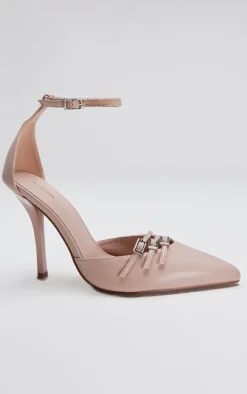 Cream Pu Point Toe Buckle Detail Court Heels
