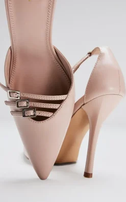 Cream Pu Point Toe Buckle Detail Court Heels