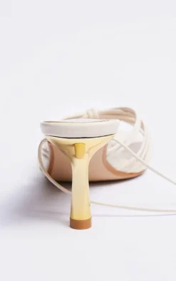 Cream PU Round Toe Knot Strap Detail Lace Up Heeled Sandals