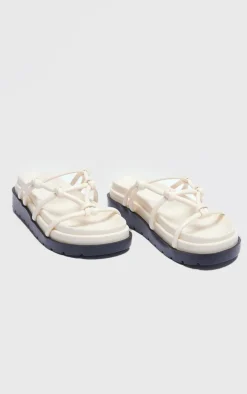 Cream PU Round Toe Knotted Tube Strap Sandals