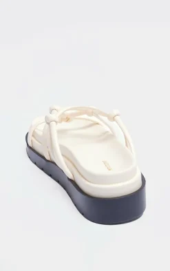 Cream PU Round Toe Knotted Tube Strap Sandals