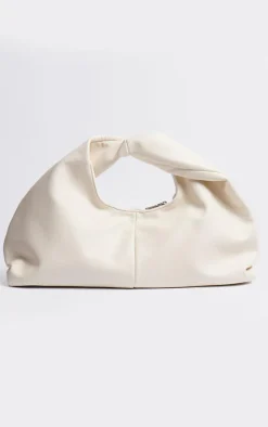 Cream PU Slouchy Twist Handle Handbag