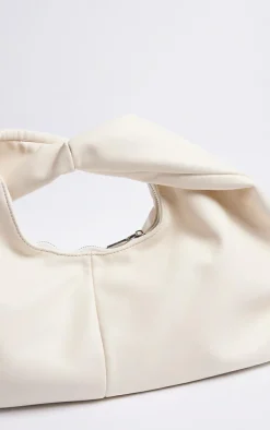 Cream PU Slouchy Twist Handle Handbag
