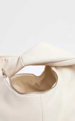 Cream PU Slouchy Twist Handle Handbag