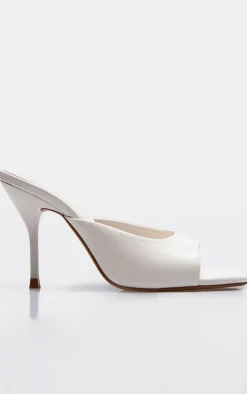 Cream Pu Square Toe High Stiletto Heeled Mules