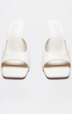 Cream Pu Square Toe High Stiletto Heeled Mules