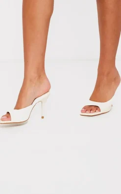 Cream Pu Square Toe High Stiletto Heeled Mules