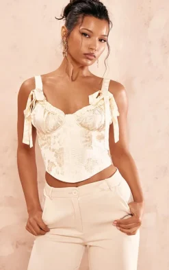 Cream Quilted Jacquard Tie Shoulder Corset