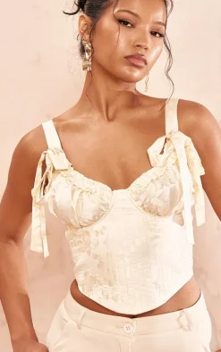 Cream Quilted Jacquard Tie Shoulder Corset