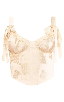 Cream Quilted Jacquard Tie Shoulder Corset