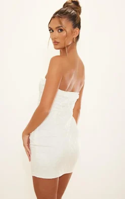 Cream Quilted Underwired Pocket Detail Bandeau Bodycon Dress