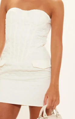 Cream Quilted Underwired Pocket Detail Bandeau Bodycon Dress