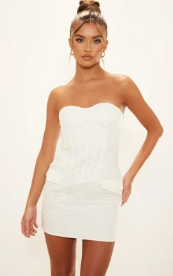 Cream Quilted Underwired Pocket Detail Bandeau Bodycon Dress