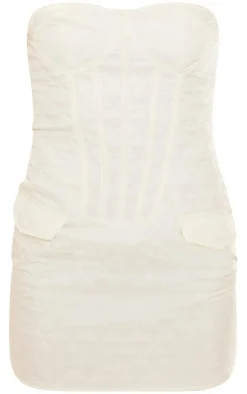 Cream Quilted Underwired Pocket Detail Bandeau Bodycon Dress