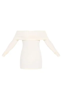 Cream Rib Foldover Bardot Bodycon Dress