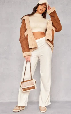 Cream Rib Knit Open Back Cropped Sweater