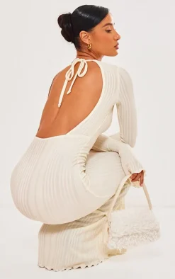 Cream Rib Low Back Maxi Dress