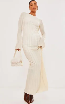 Cream Rib Low Back Maxi Dress