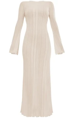 Cream Rib Low Back Maxi Dress