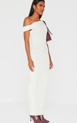 Cream Ribbed Asymmetric Maxi Dress