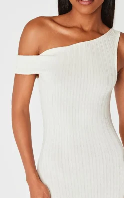Cream Ribbed Asymmetric Maxi Dress