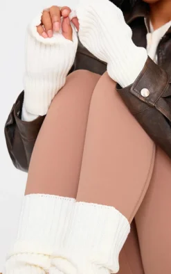 Cream Ribbed Hand Warmers & Leg Warmers Set