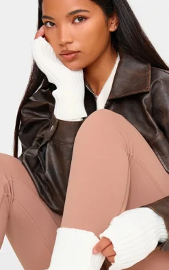 Cream Ribbed Hand Warmers & Leg Warmers Set