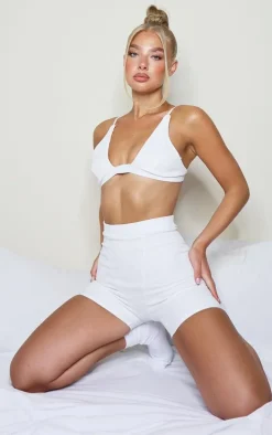 Cream Ribbed Plunge Bralet