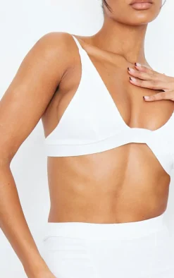 Cream Ribbed Plunge Bralet