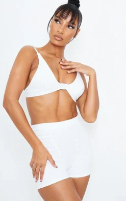 Cream Ribbed Plunge Bralet