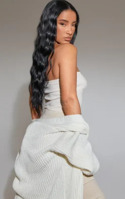 Cream Ribbed Style Bandeau Soft Knit Top