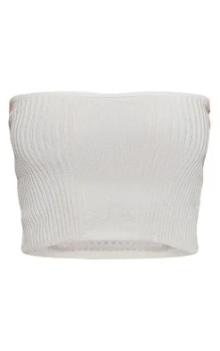 Cream Ribbed Style Bandeau Soft Knit Top