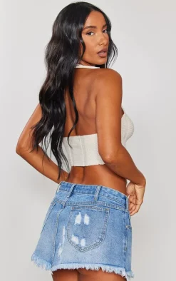 Cream Ring Detail Knit Scarf Top