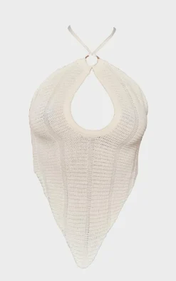 Cream Ring Detail Knit Scarf Top