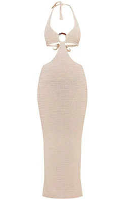 Cream Ring Detail Knitted Maxi Dress