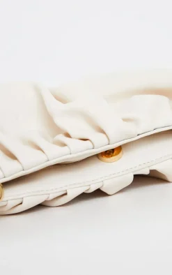 Cream Round Pleated Clutch Bag