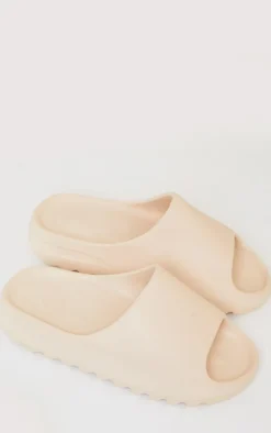 Cream Rubber Ribbed Sole Slides