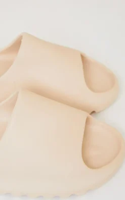 Cream Rubber Ribbed Sole Slides