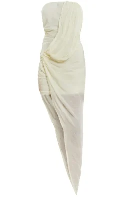Cream Ruched Chiffon Drape Bandeau Midaxi Dress