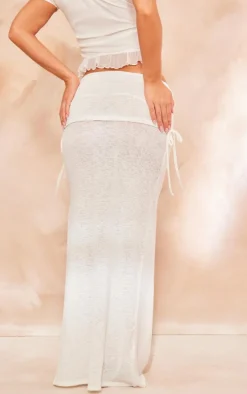 Cream Ruched Side Fold Over Maxi Skirt