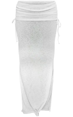 Cream Ruched Side Fold Over Maxi Skirt