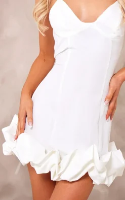 Cream Ruffle Detail Bodycon Dress