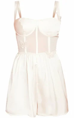 Cream Satin Corset Butterfly Detail Floaty Romper