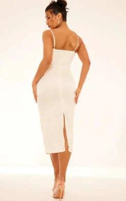 Cream Satin Cut Out Cup Detail Midaxi Dress