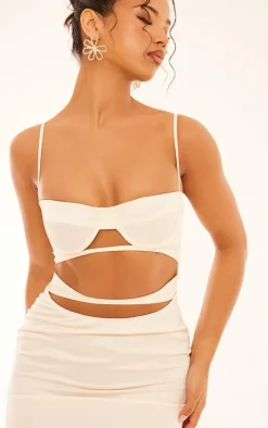Cream Satin Cut Out Cup Detail Midaxi Dress