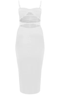 Cream Satin Cut Out Cup Detail Midaxi Dress