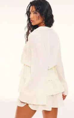 Cream Satin Frill Tie Shift Dress