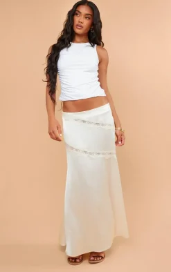 Cream Satin Lace Trim Flippy Midaxi Skirt