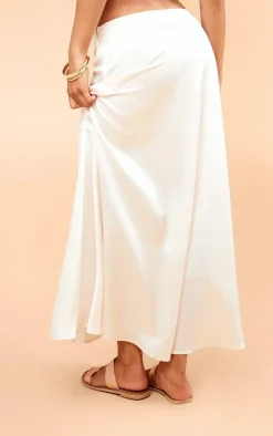Cream Satin Lace Trim Flippy Midaxi Skirt
